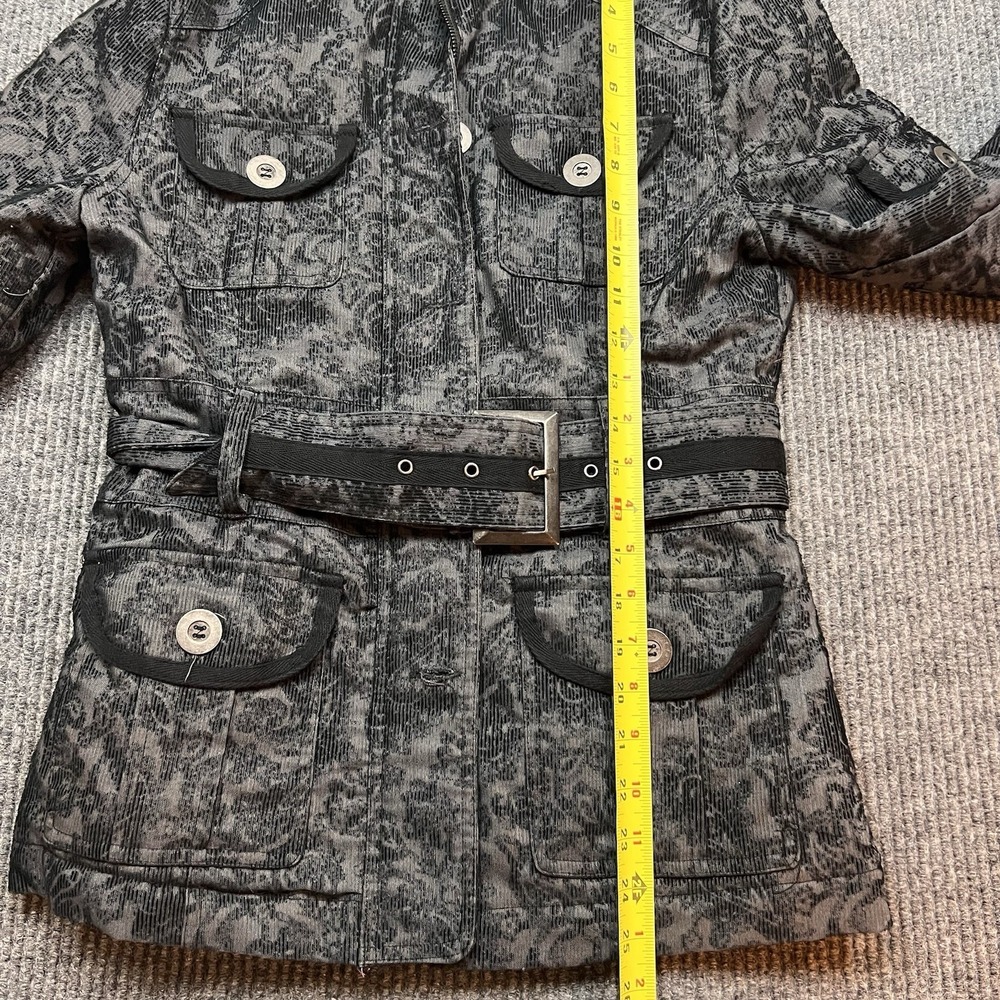 BKE Jacket Black Gray Buckle Paisley Corduroy Whimsygoth Utility Belted Lined - Picture 7 of 12